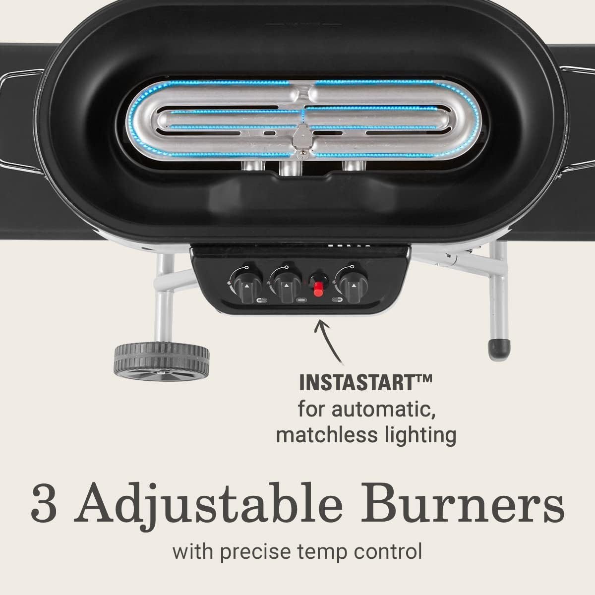 Coleman RoadTrip 285 Portable Stand-Up Propane Grill with 3 Adjustable Burners & Instastart Ignition, 20,000 BTUs of Power for Outdoor Cooking, Camping, Tailgating, Grilling, BBQs, & More image 3