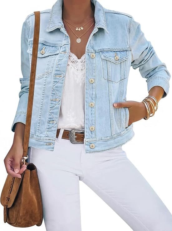 luvamia Women's Basic Button Down Stretch Fitted Long Sleeves Denim Jean Jacket